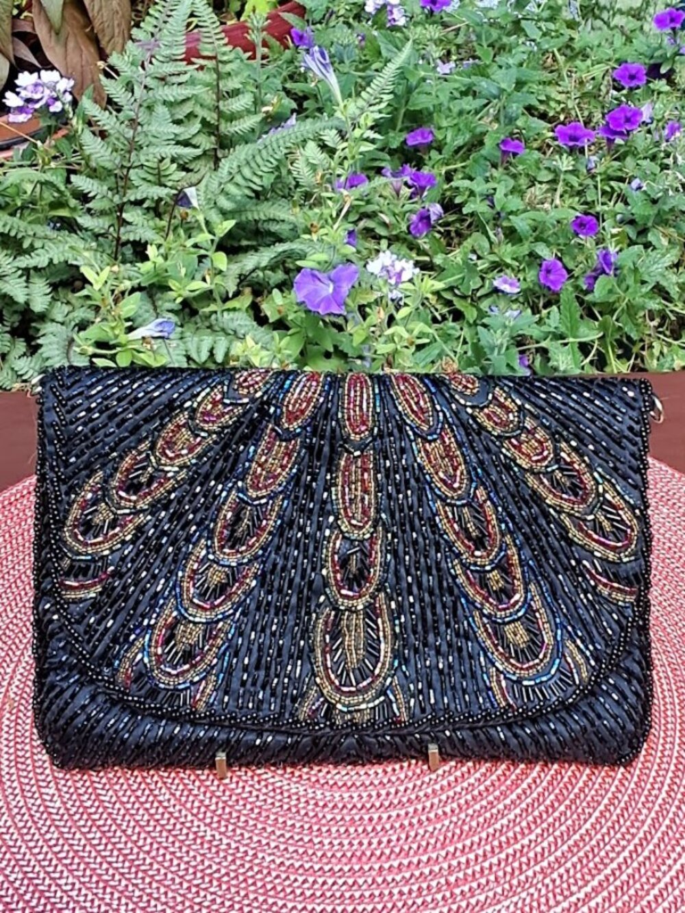 La Regale Vintage Beaded Peacock Evening Bag